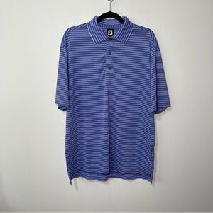 FJ footjoy Men's blue nautical stripes gold short sleeve light weight polo in L